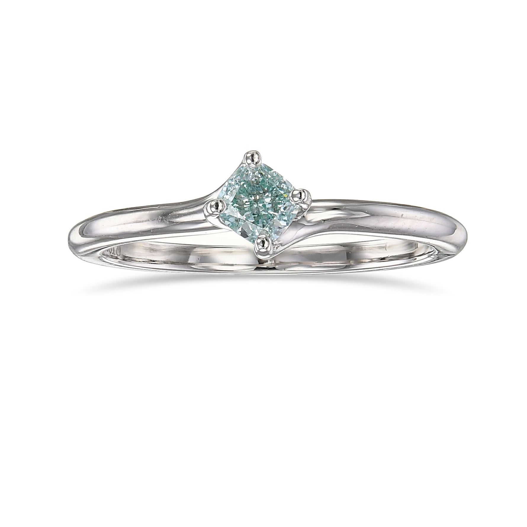 Fancy Intense Blue Green Cushion Solitaire Diamond Ring