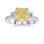 Fancy Light Yellow Cushion & Trapezoid 3 Stone Diamond Ring
