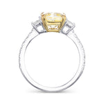 Fancy Light Yellow Cushion & Trapezoid 3 Stone Diamond Ring