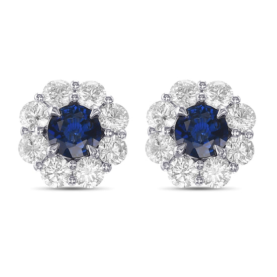 Sapphire & Diamond Floral Halo Earrings