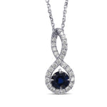 Round Blue Sapphire & Diamond Drop Pendant