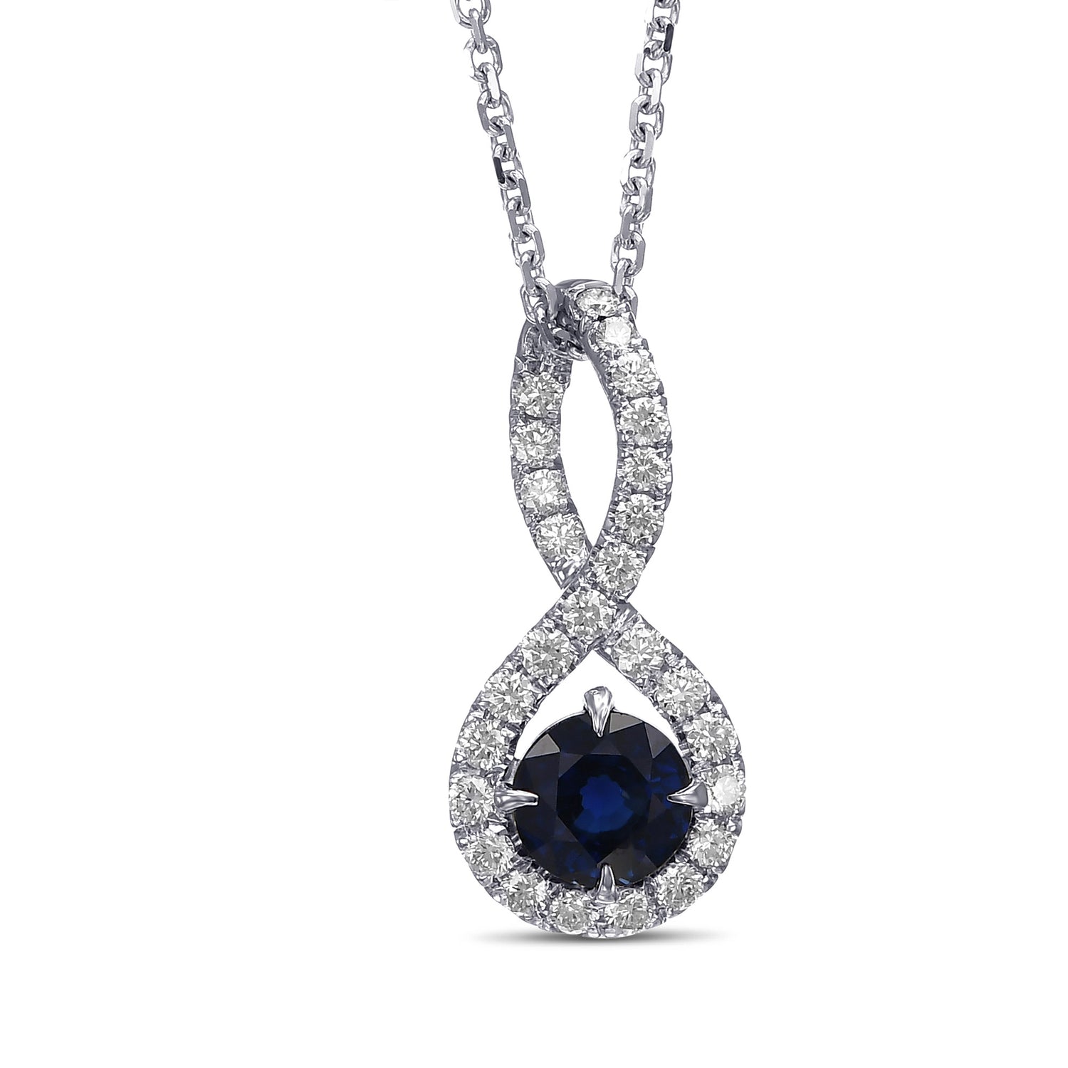 Round Blue Sapphire & Diamond Drop Pendant