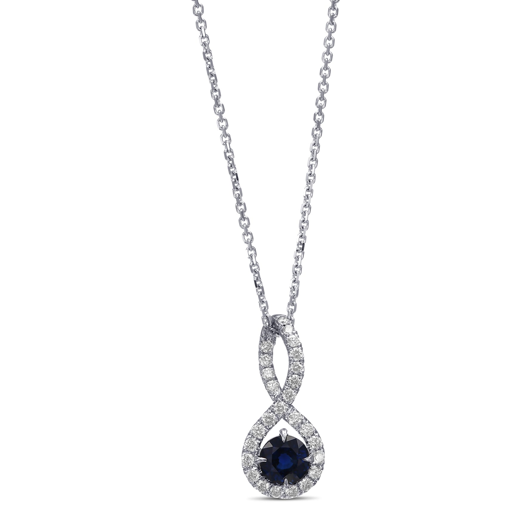 Round Blue Sapphire & Diamond Drop Pendant