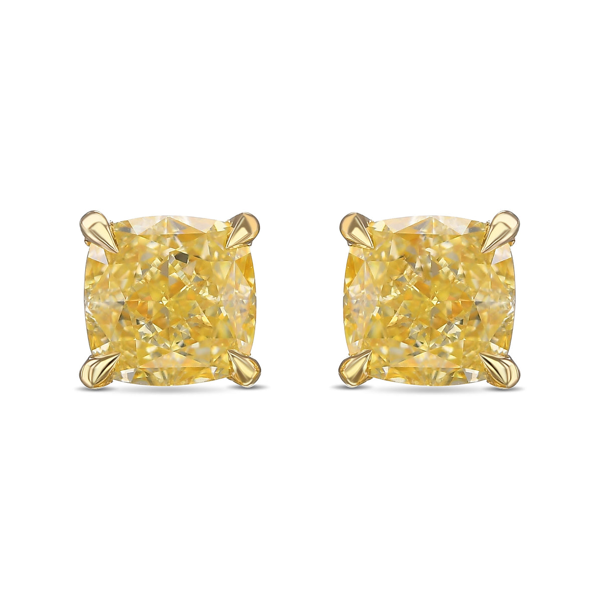 Fancy Yellow Cushion Stud Diamond Earrings