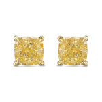 Fancy Yellow Cushion Stud Diamond Earrings