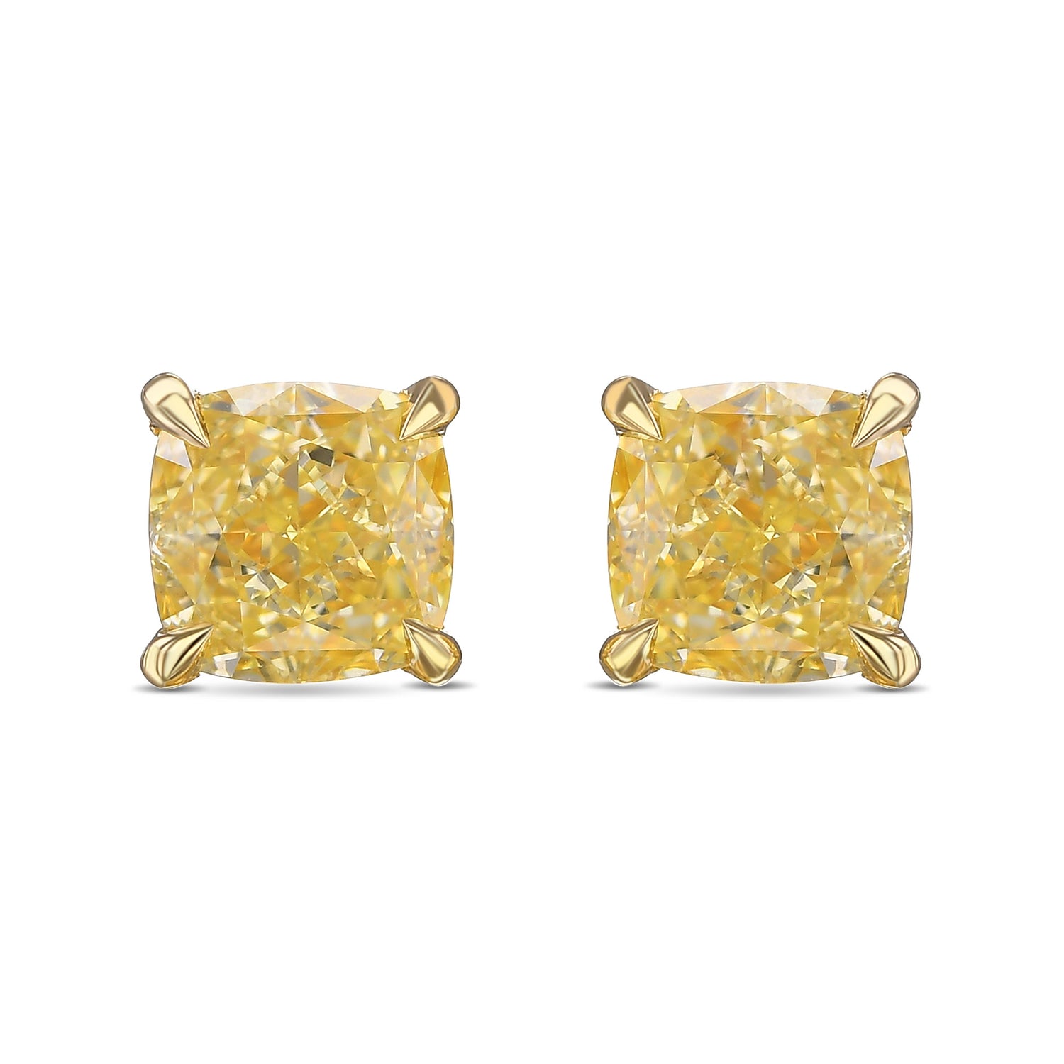 Fancy Yellow Cushion Stud Diamond Earrings