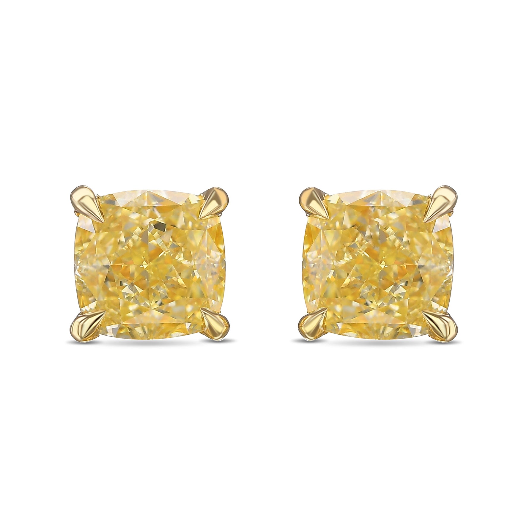 Fancy Yellow Cushion Stud Diamond Earrings