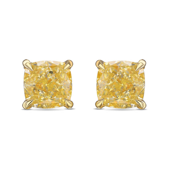 Fancy Yellow Cushion Stud Diamond Earrings