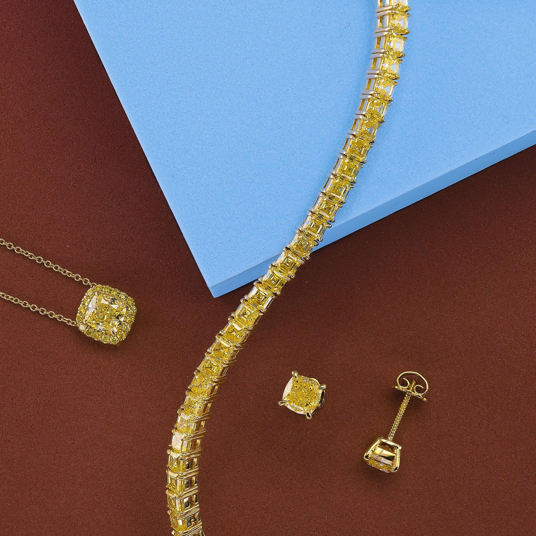 Fancy Yellow Cushion Stud Diamond Earrings