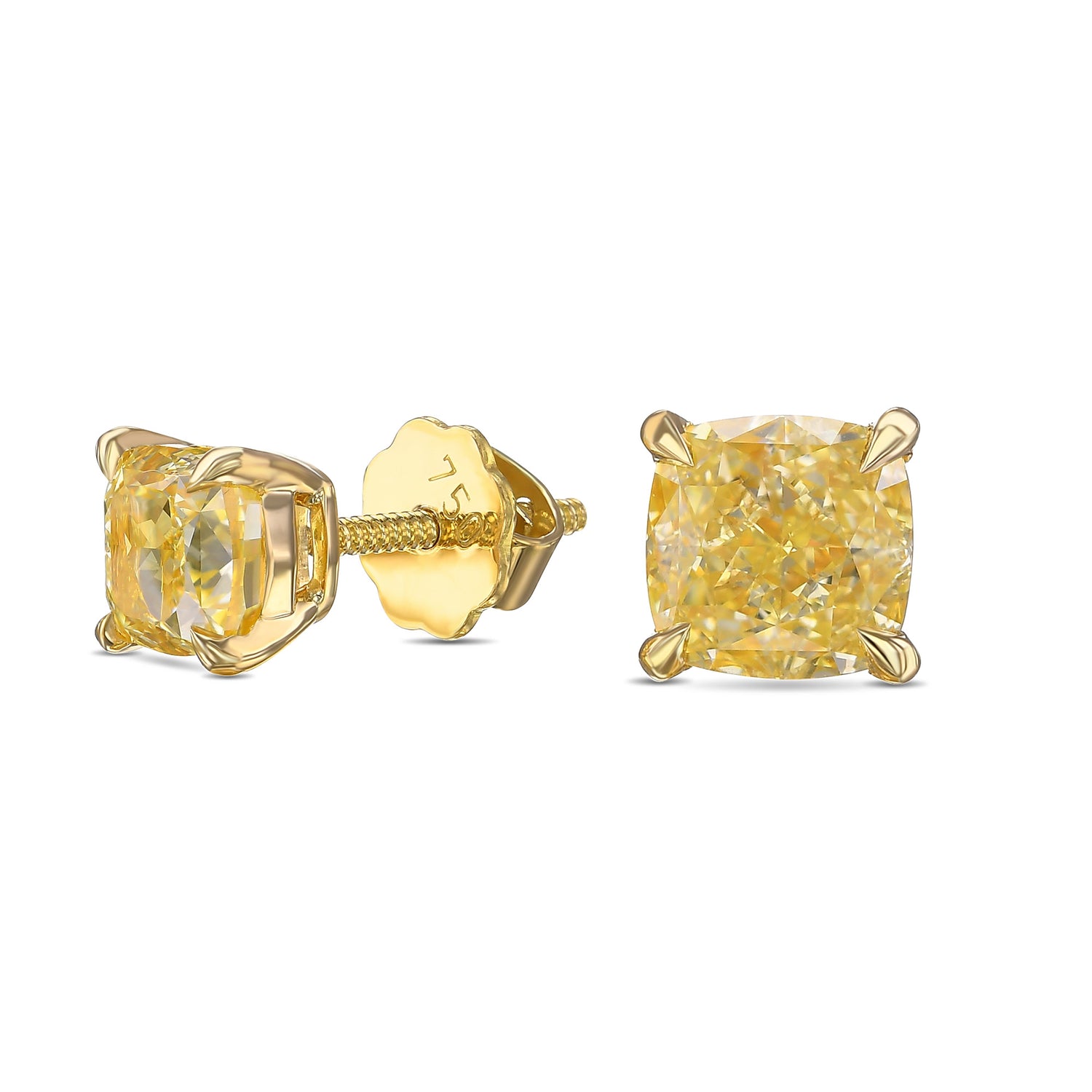 Fancy Yellow Cushion Stud Diamond Earrings