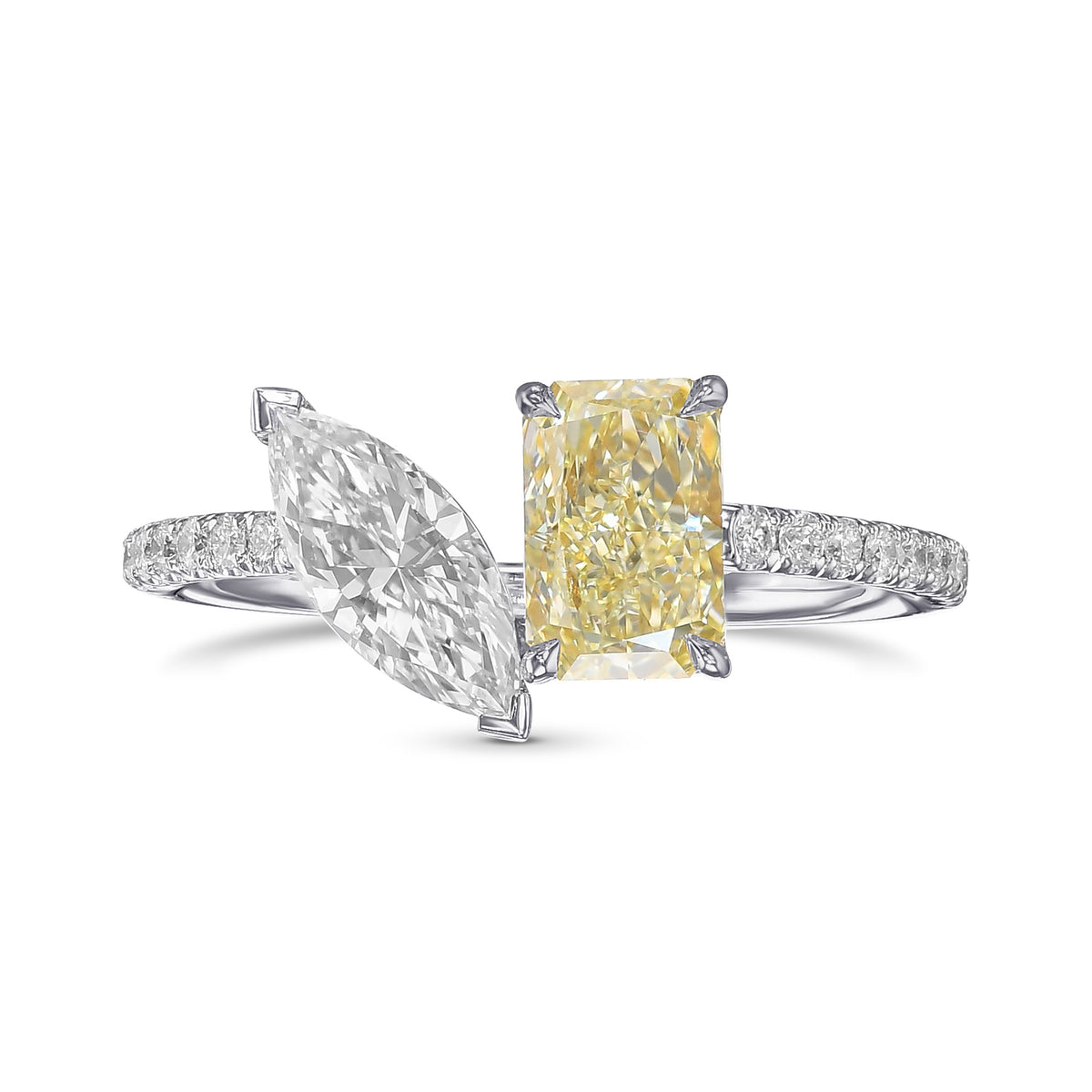 Light Yellow Radiant & Marquise Diamond 2-Stone Ring 