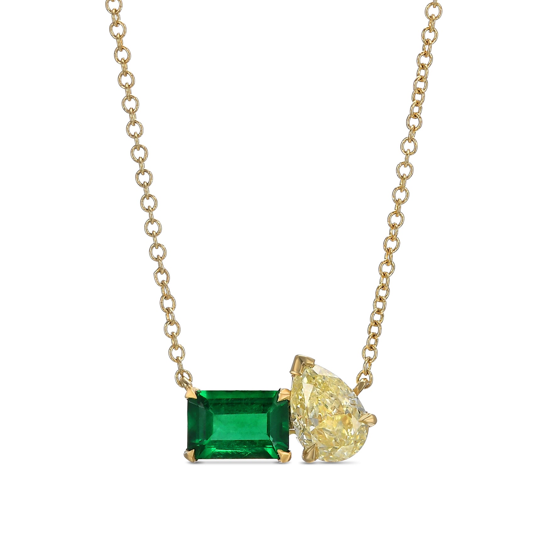 Emerald & Fancy Light Yellow Pear Diamond Pendant