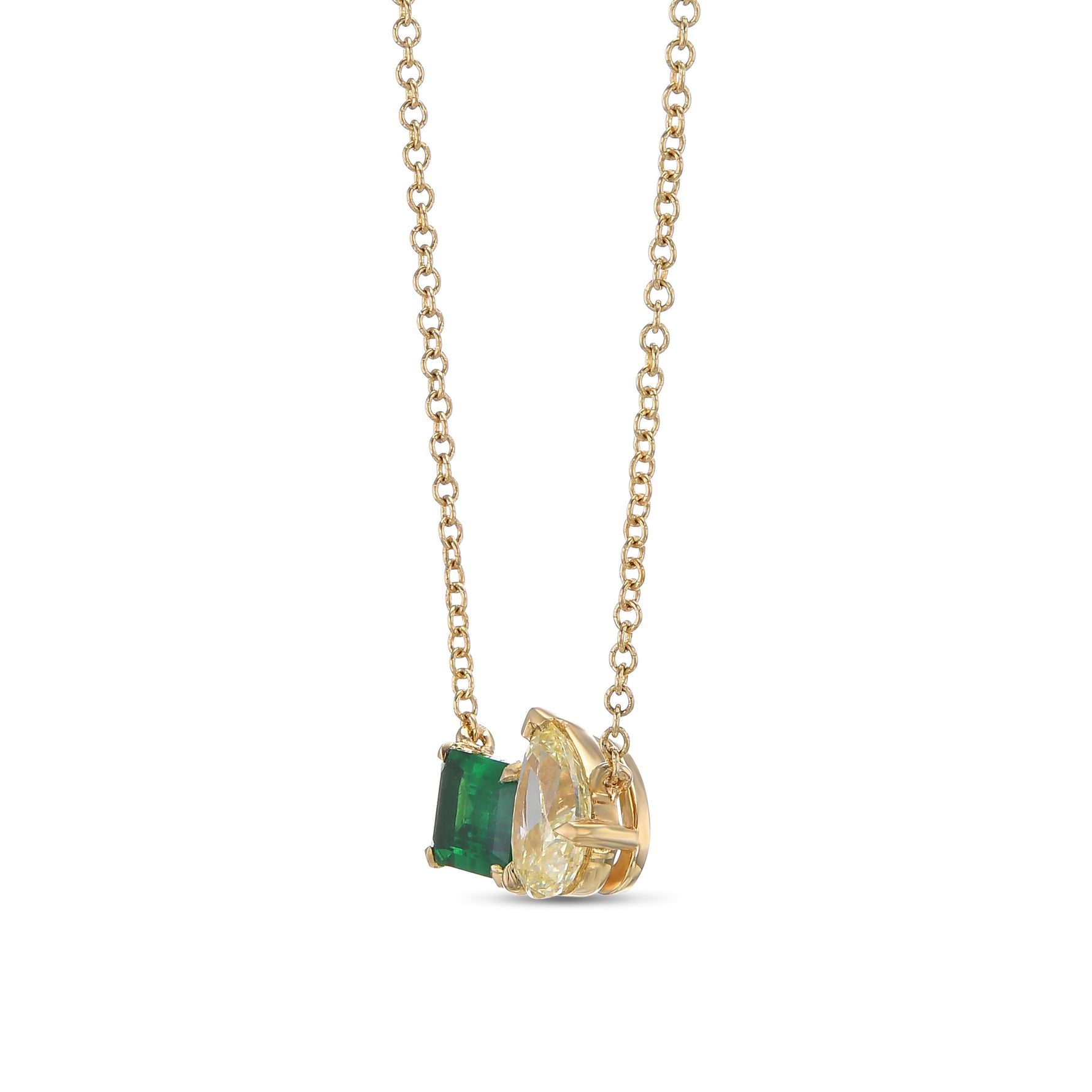 Emerald & Fancy Light Yellow Pear Diamond Pendant