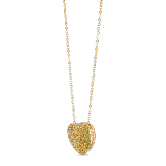 Fancy Vivid Yellow Diamond Pave Heart Pendant