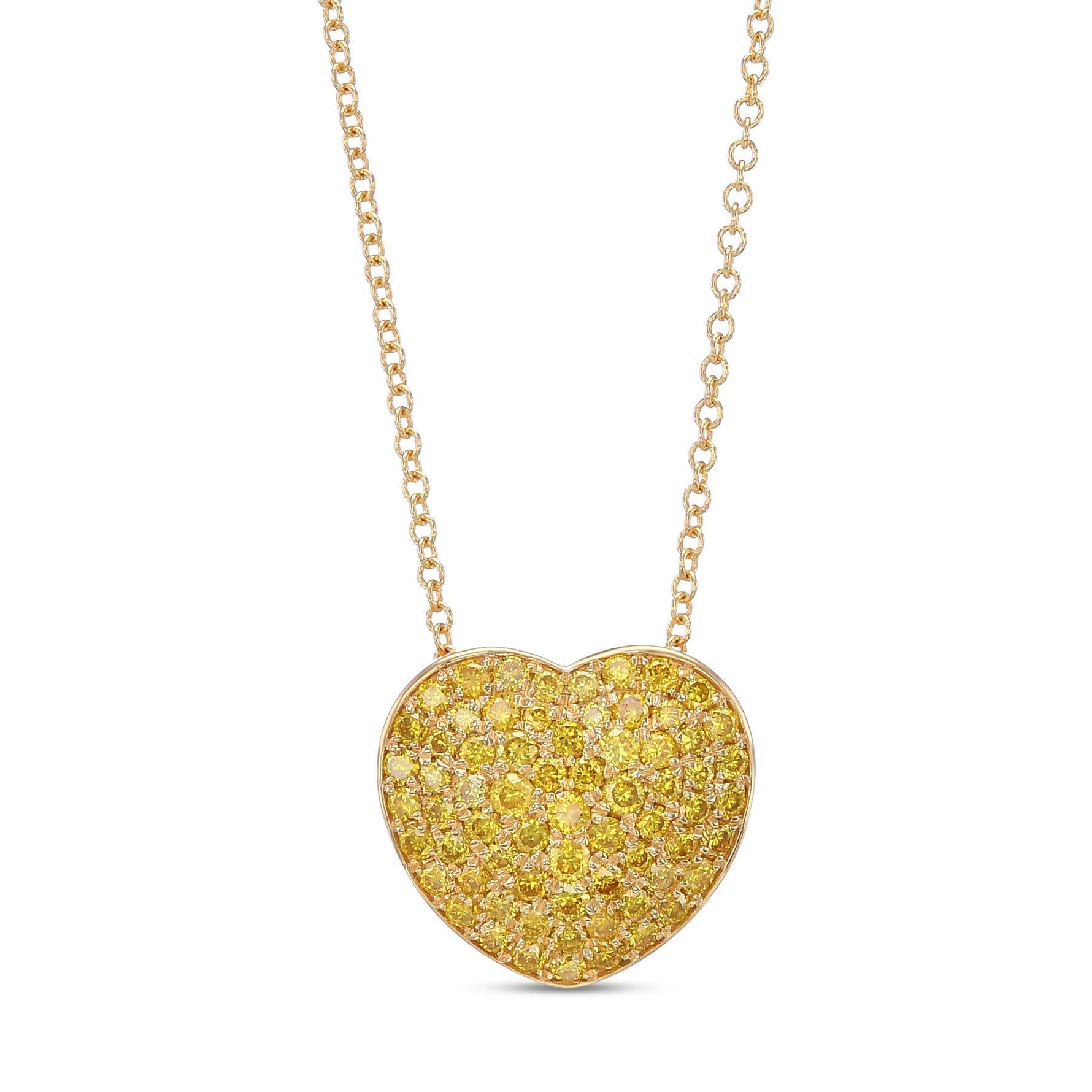 Fancy Vivid Yellow Diamond Pave Heart Pendant