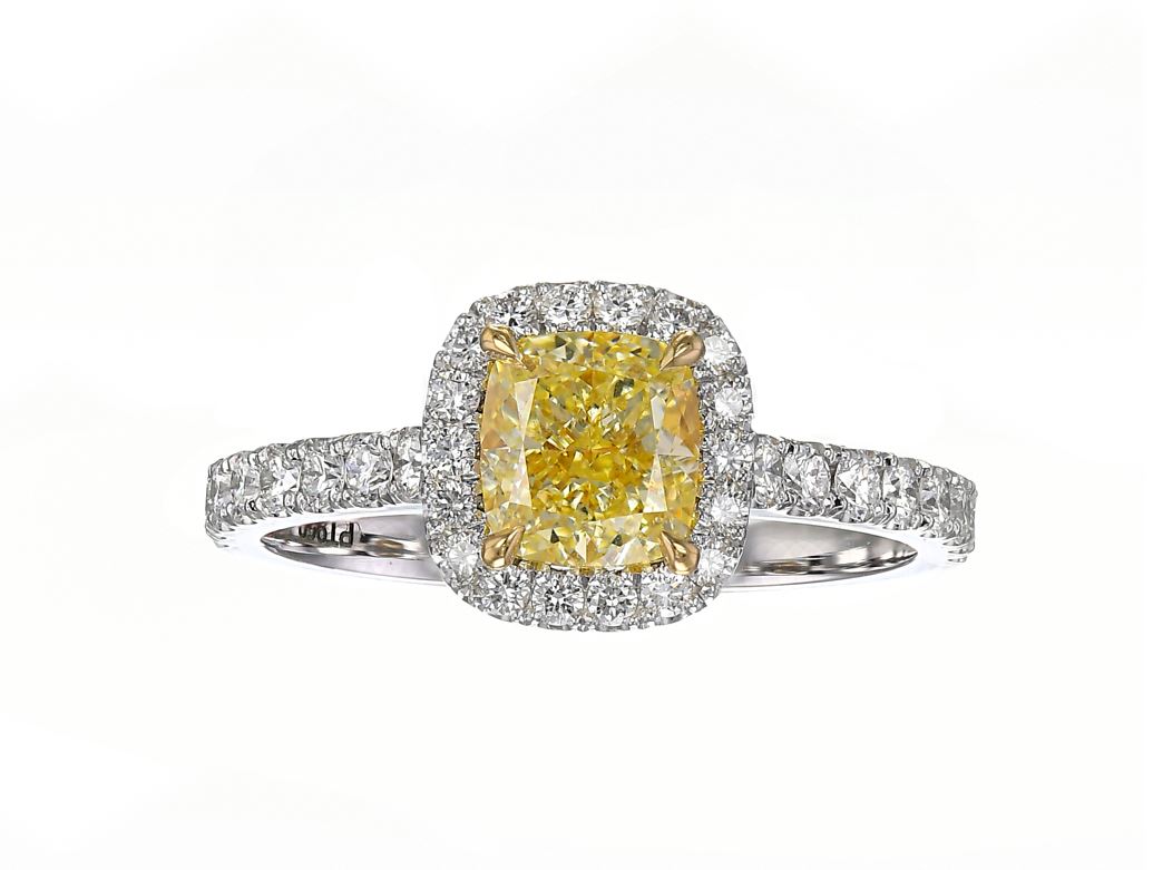 Fancy Yellow Cushion Halo Diamond Ring