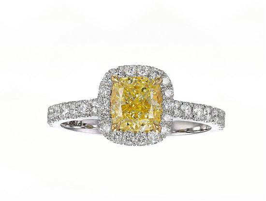 Fancy Yellow Cushion Halo Diamond Ring