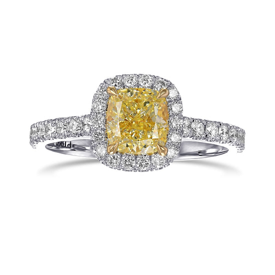 Fancy Yellow Cushion Halo Diamond Ring