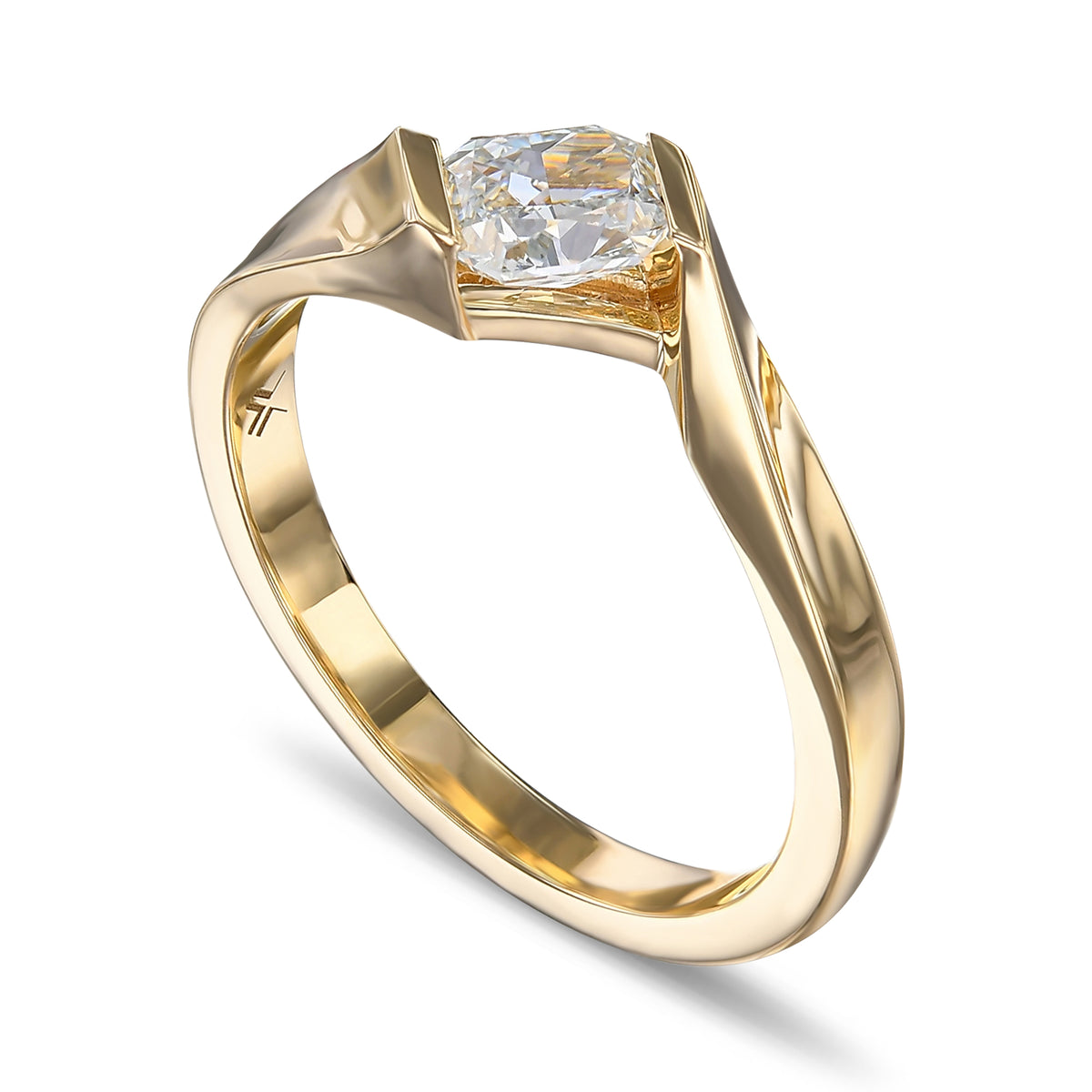 Very Light Green Radiant Solitaire Diamond Ring