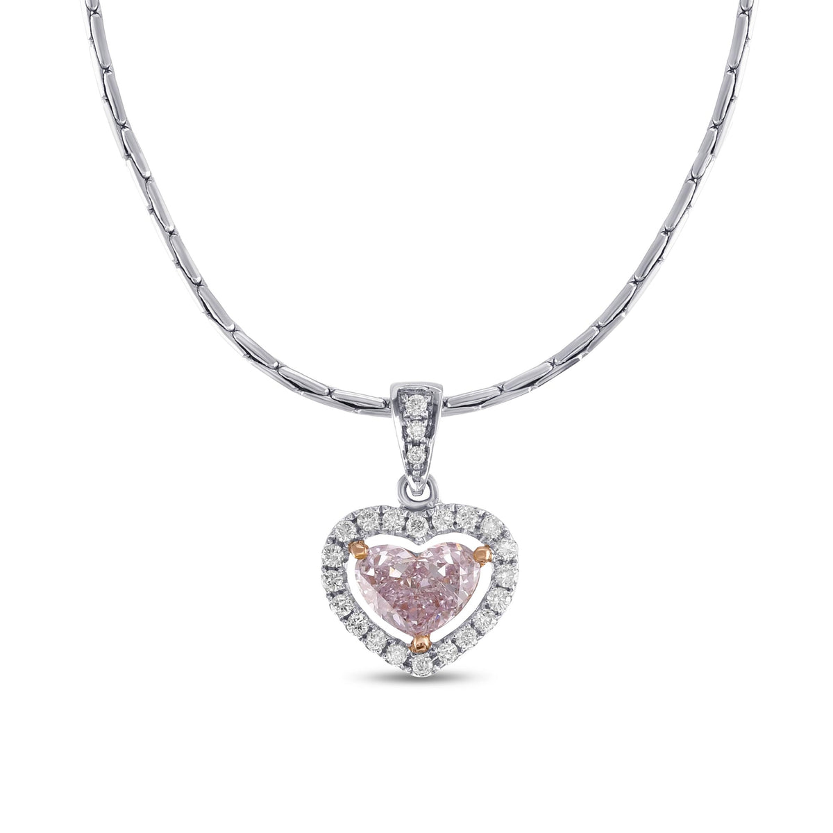 Fancy Light Pink Heart Shape Diamond Halo Pendant