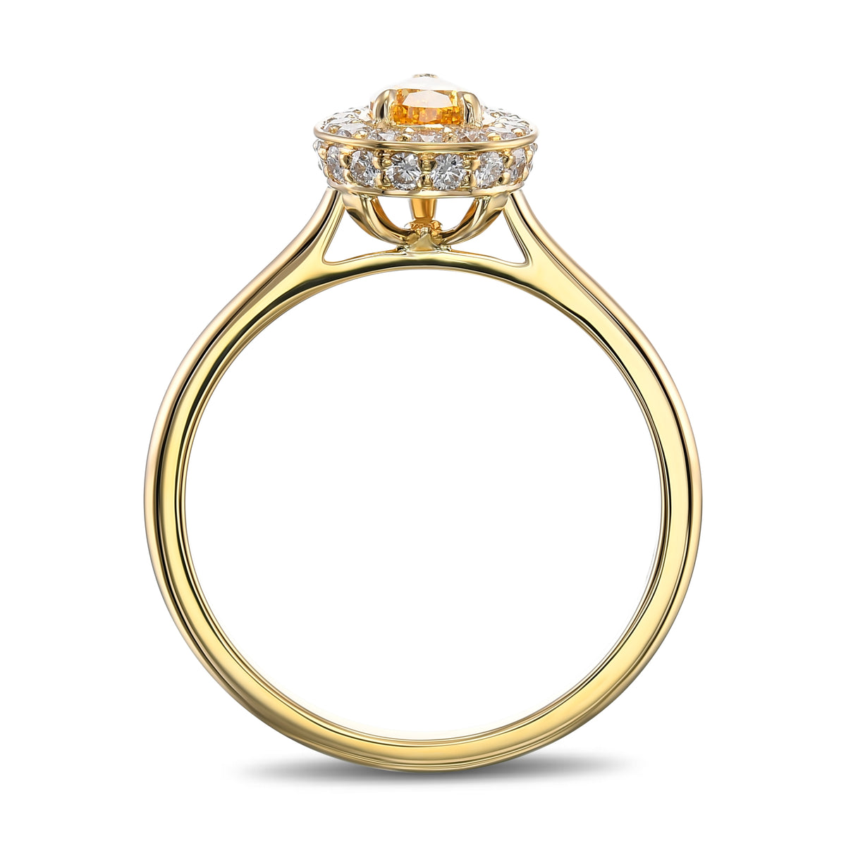 Fancy Vivid Yellow Orange Pear Halo Diamond Ring