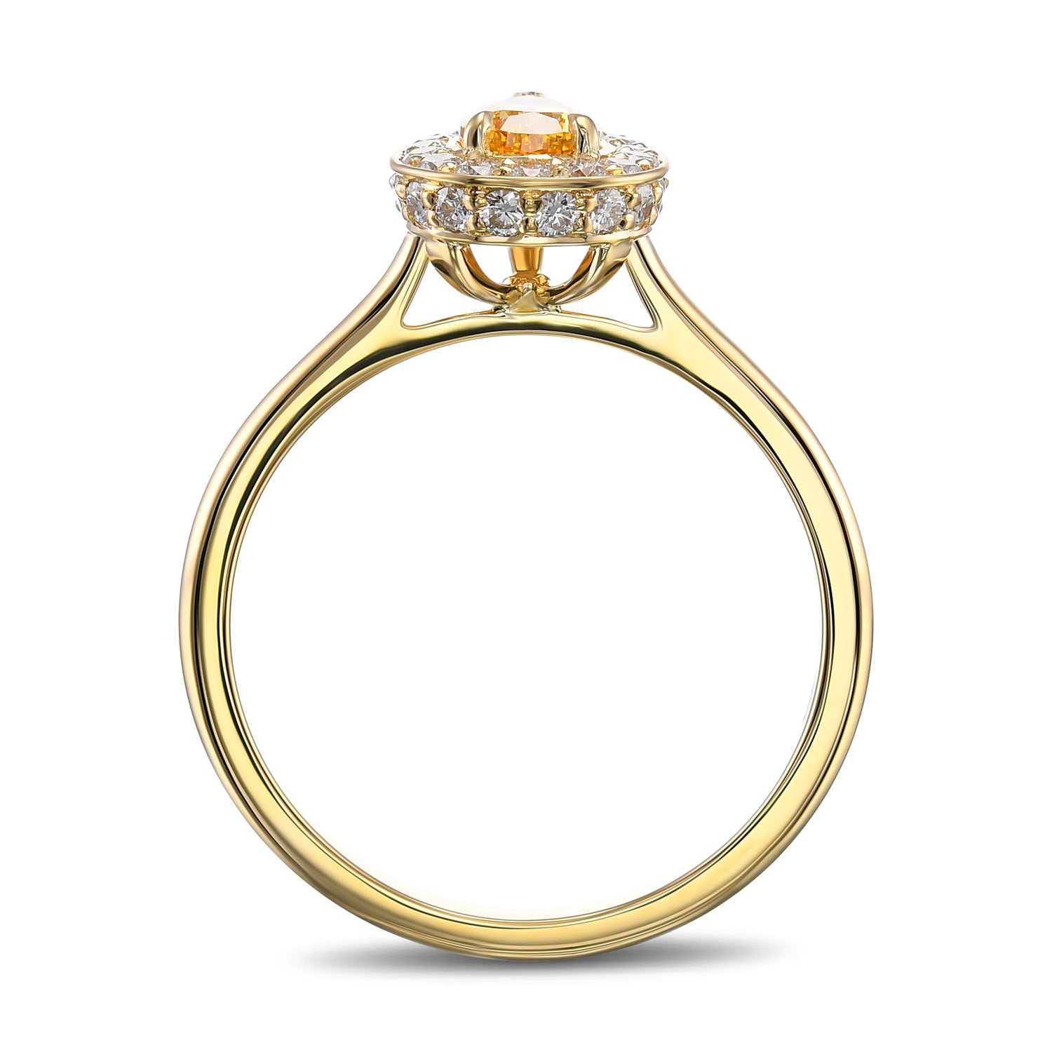 Fancy Vivid Yellow Orange Pear Halo Diamond Ring