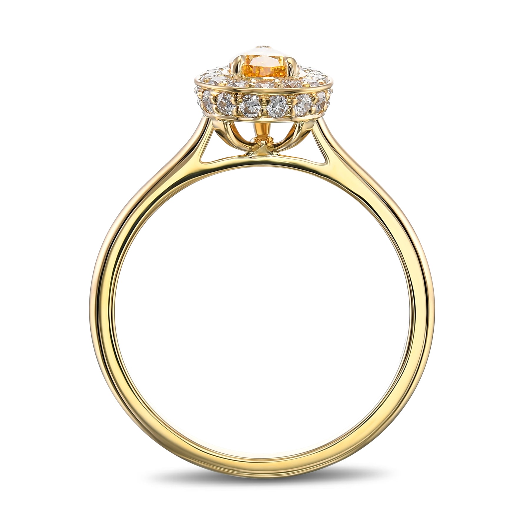 Fancy Vivid Yellow Orange Pear Halo Diamond Ring