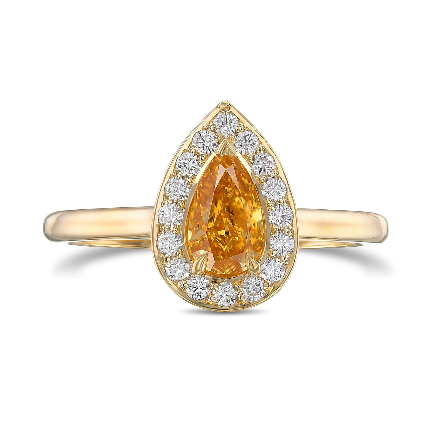 Fancy Vivid Yellow Orange Pear Halo Diamond Ring