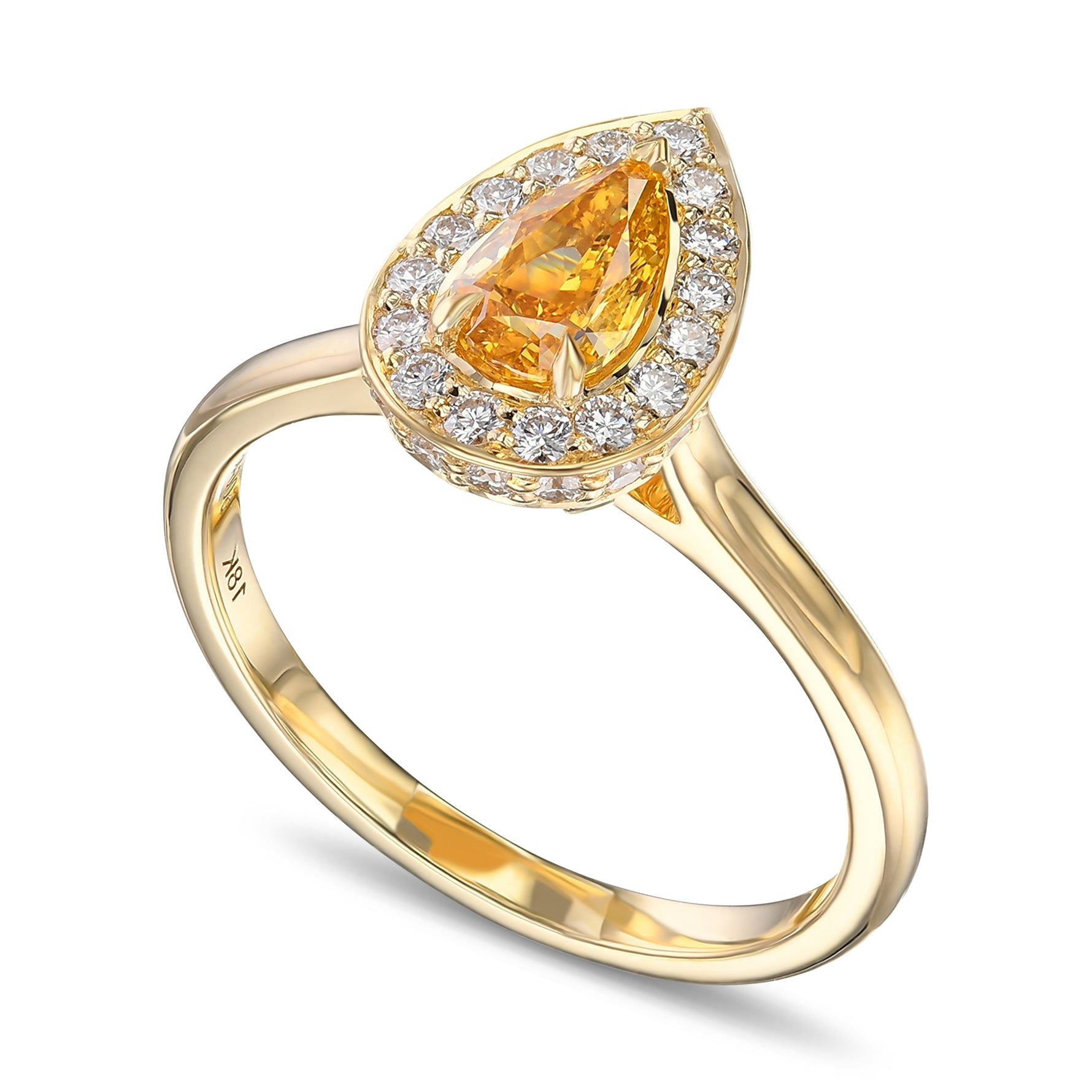 Fancy Vivid Yellow Orange Pear Halo Diamond Ring