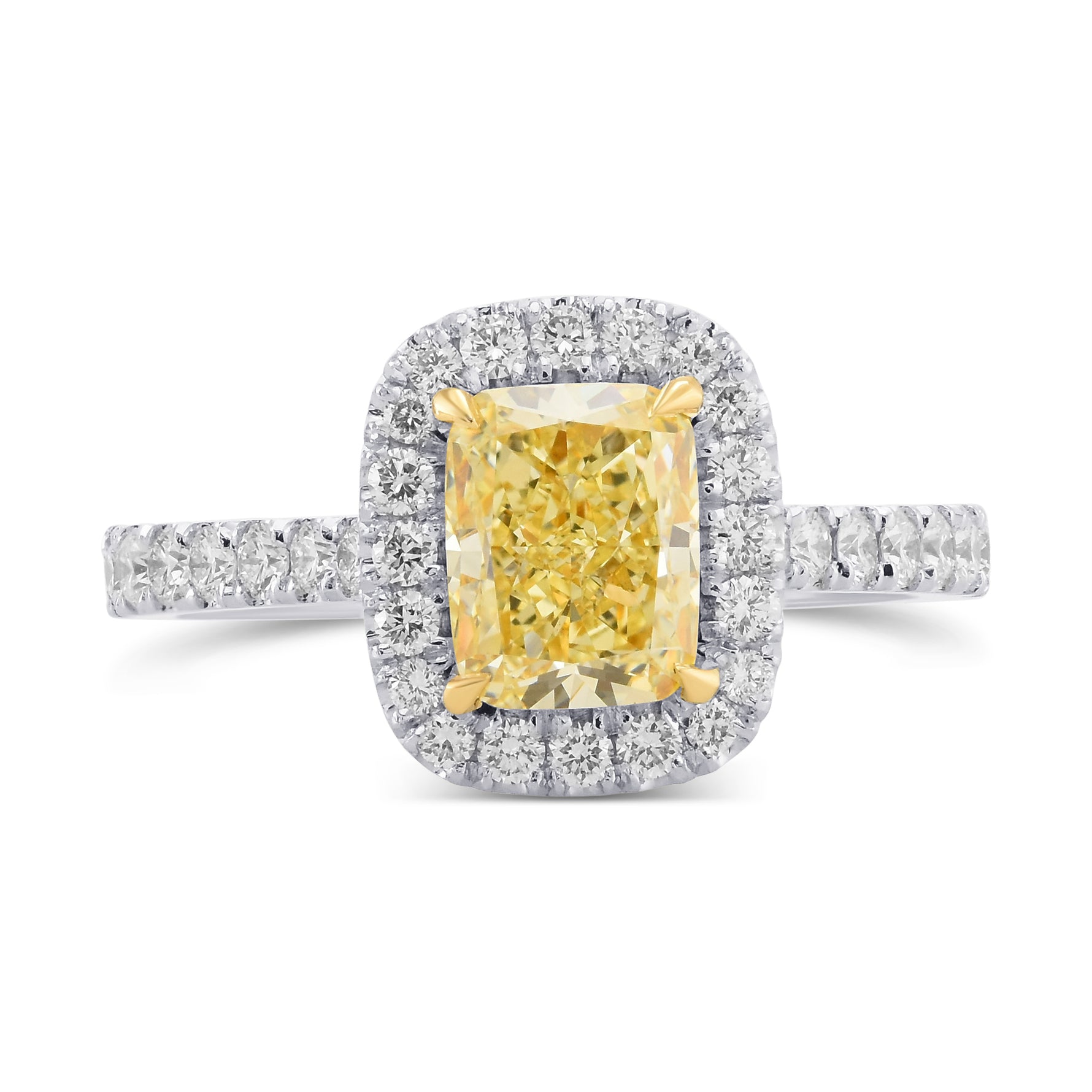 Fancy Yellow Cushion Diamond Carriage Halo Ring