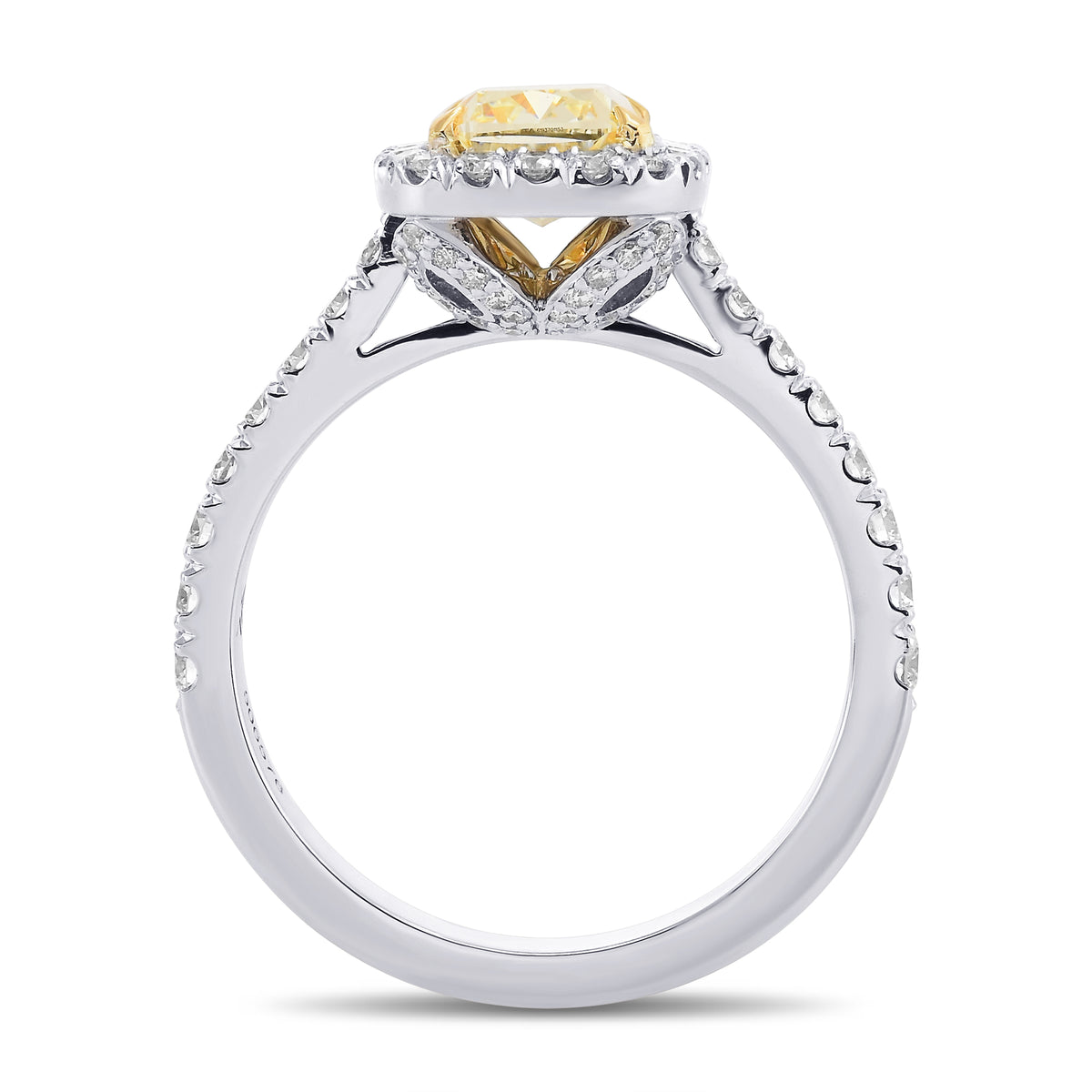Fancy Yellow Cushion Diamond Carriage Halo Ring