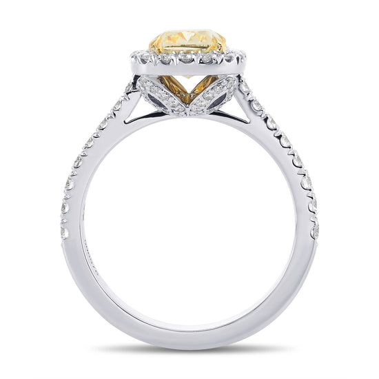 Fancy Yellow Cushion Diamond Carriage Halo Ring