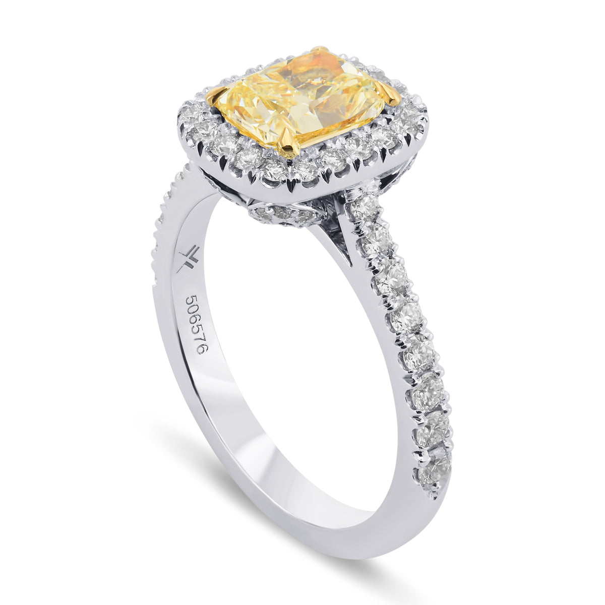Fancy Yellow Cushion Diamond Carriage Halo Ring