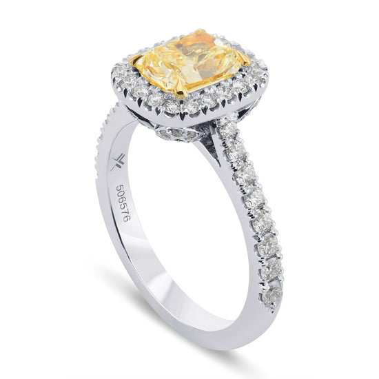 Fancy Yellow Cushion Diamond Carriage Halo Ring