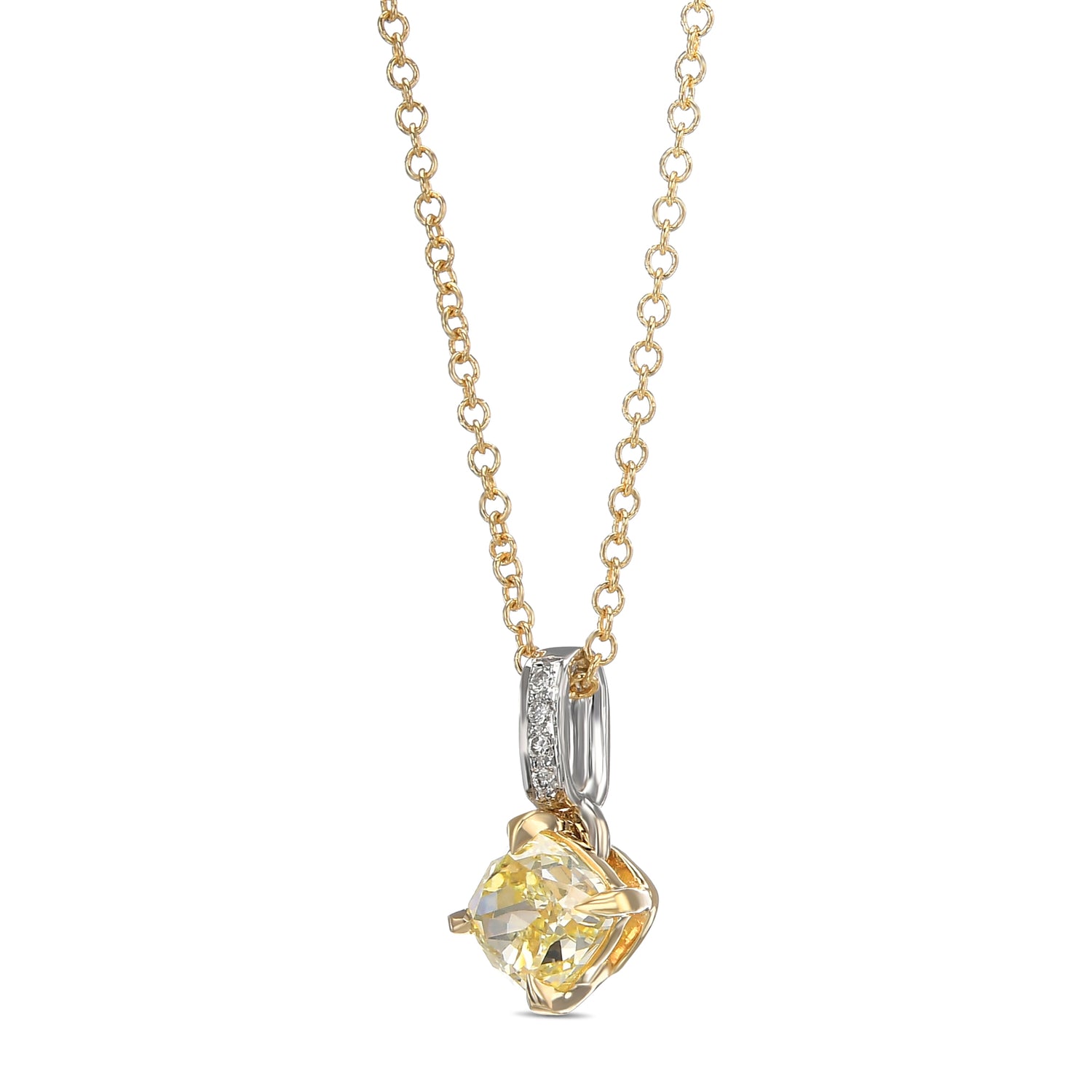 Fancy Light Yellow Cushion Diamond Drop Pendant