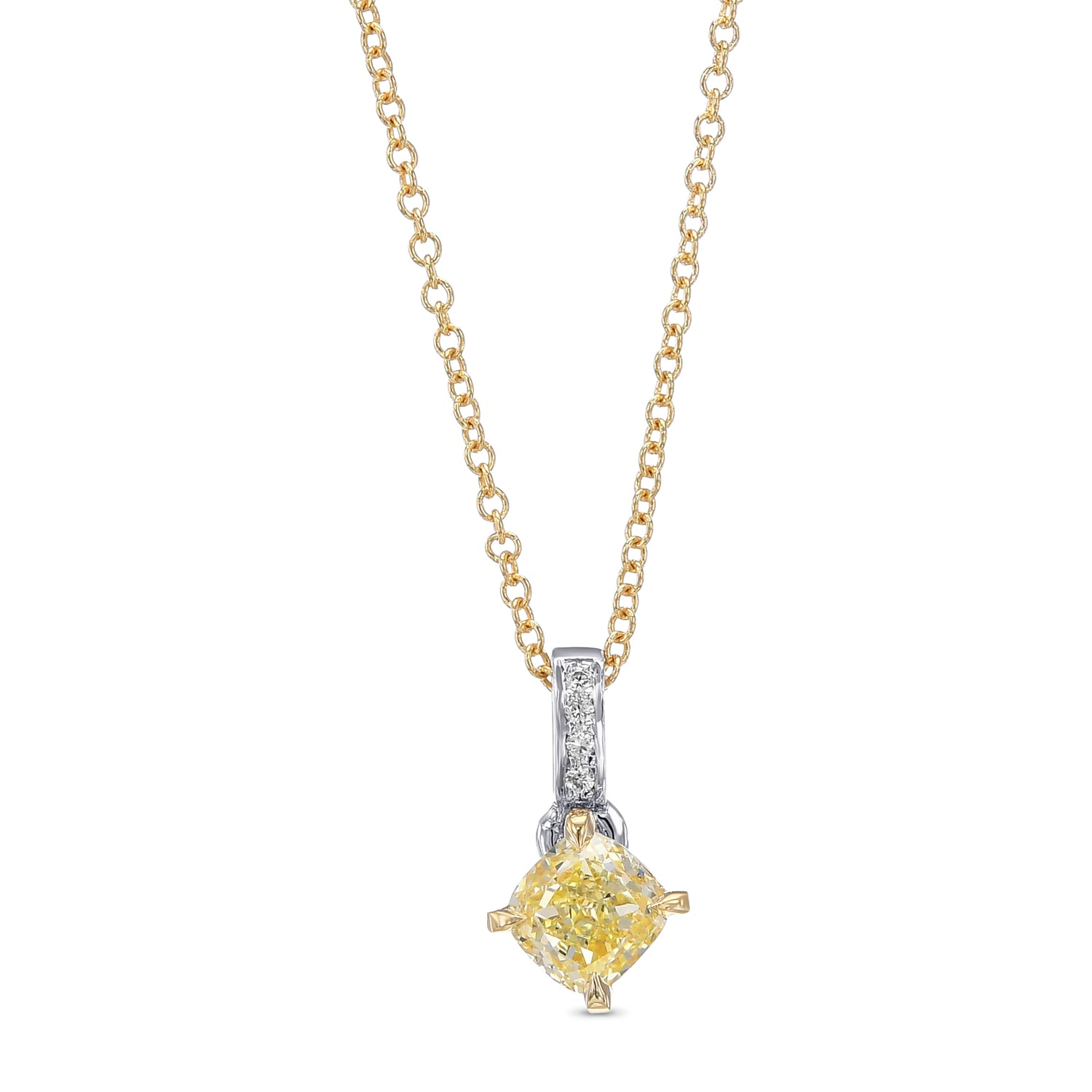 Fancy Light Yellow Cushion Diamond Drop Pendant
