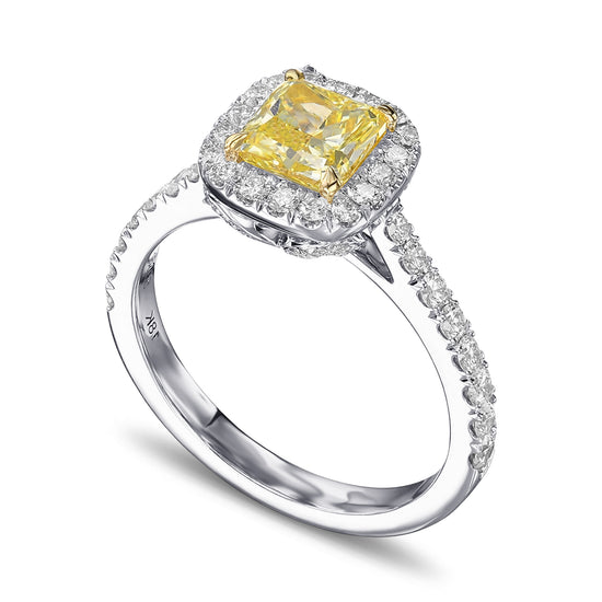 Fancy Intense Yellow Radiant Halo Diamond Ring