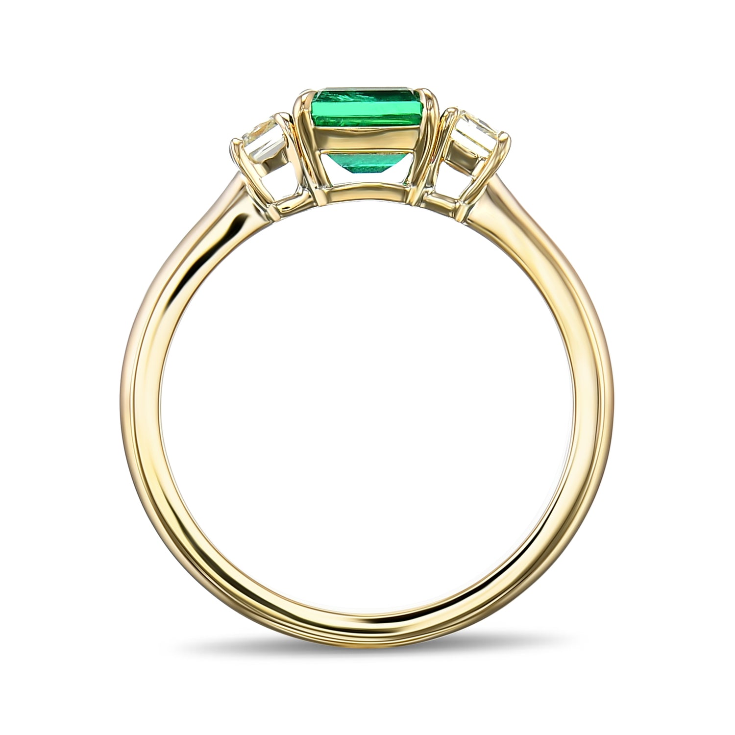 Emerald & Fancy Light Yellow Radiant Diamond 3-stone Ring