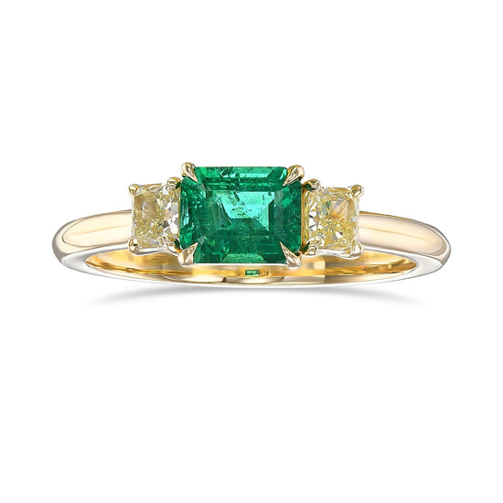 Emerald & Fancy Light Yellow Radiant Diamond 3-stone Ring