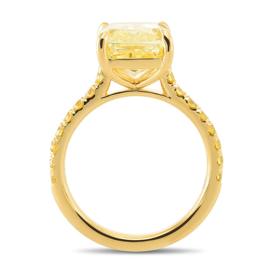 Fancy Intense Yellow Cushion Side Stone Diamond Ring