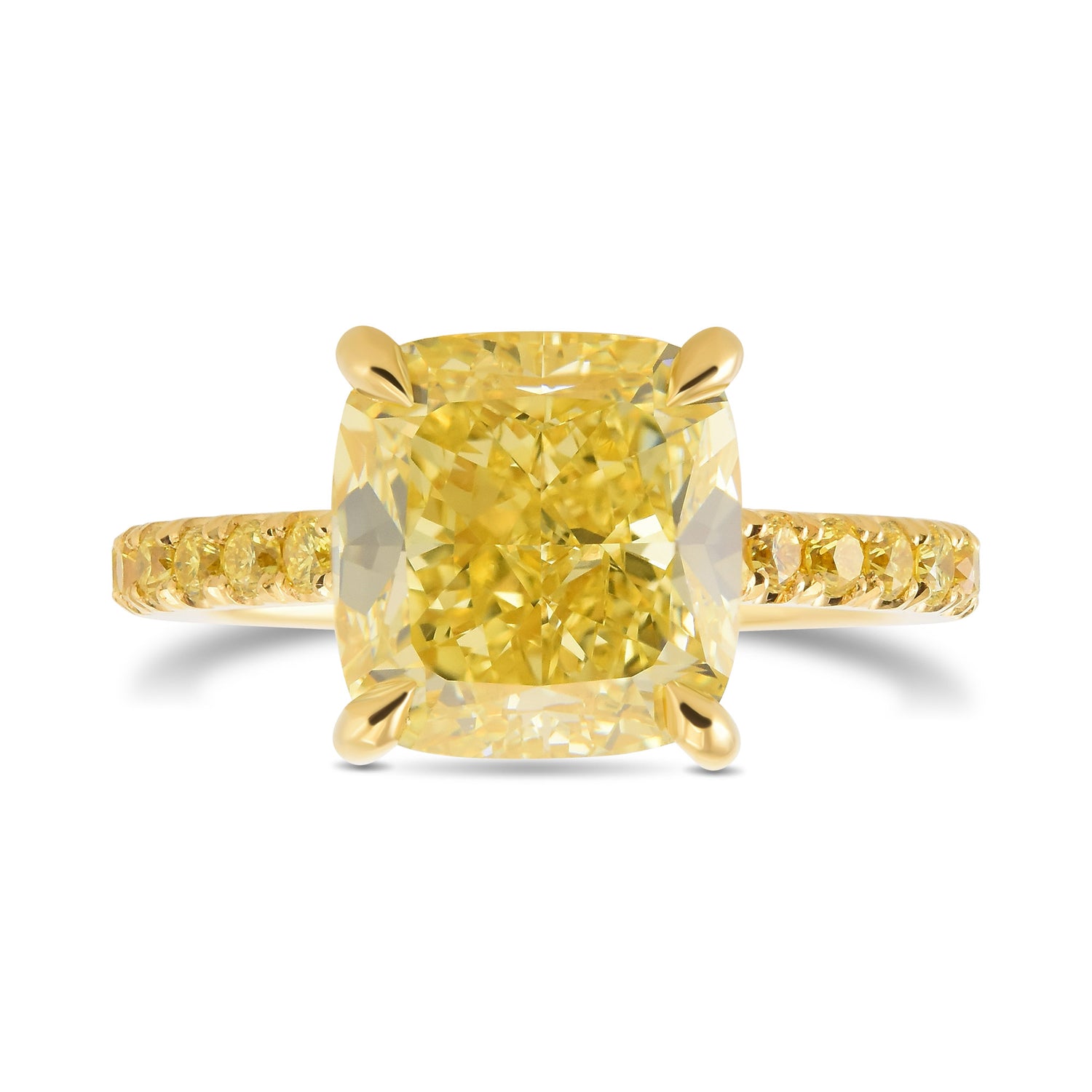 Fancy Intense Yellow Cushion Side Stone Diamond Ring