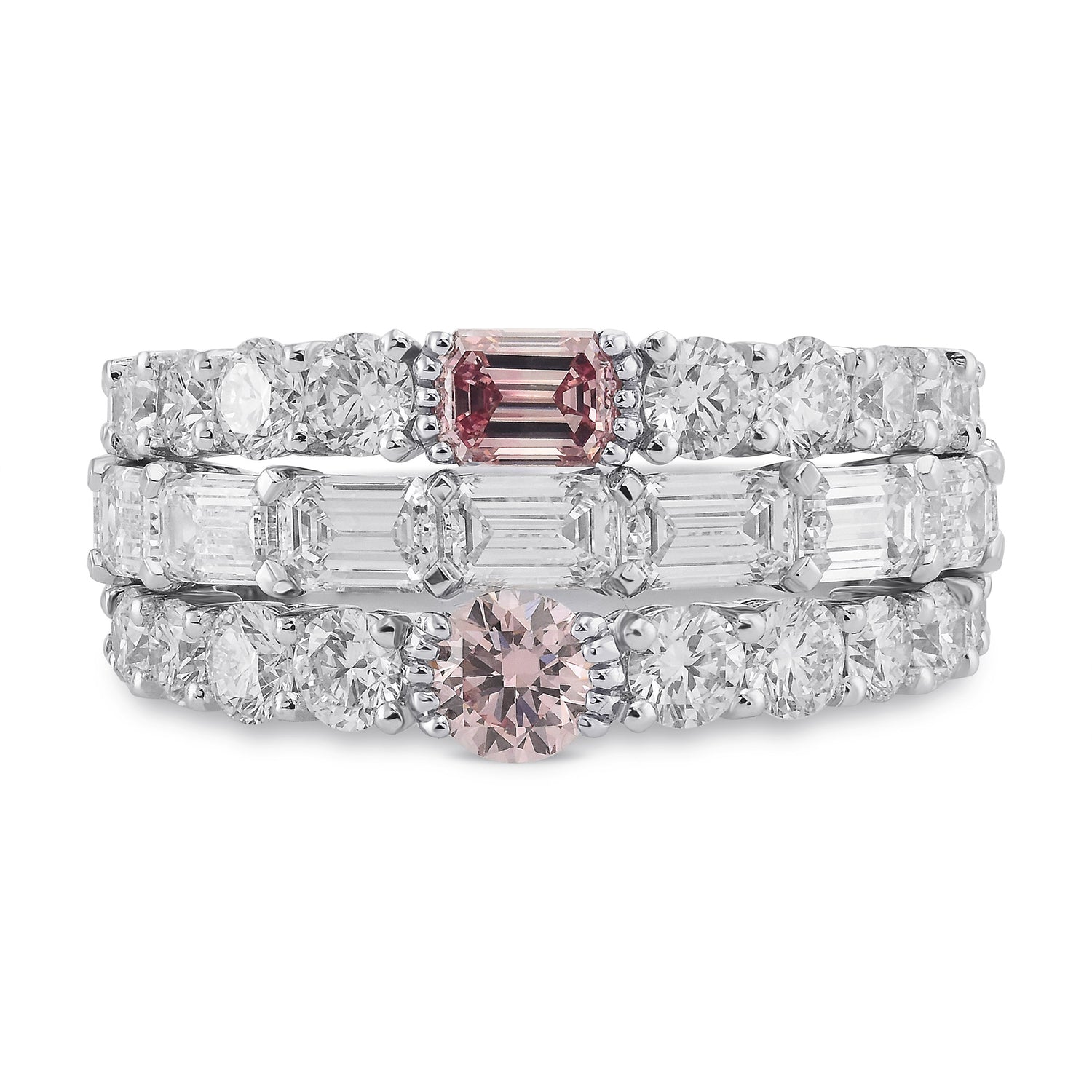 Round Brilliant Fancy Pink Side Stone Diamond Ring