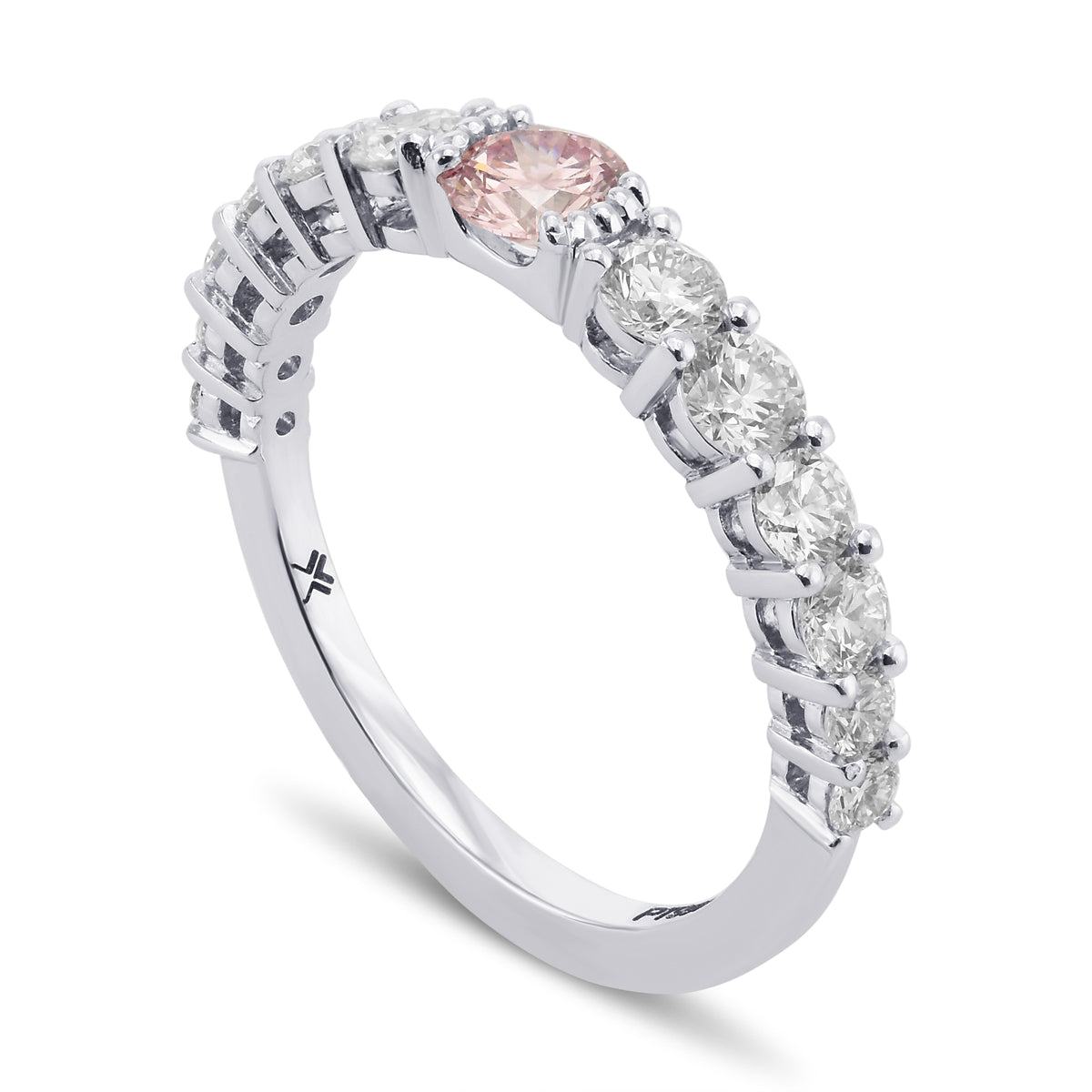 Round Brilliant Fancy Pink Side Stone Diamond Ring