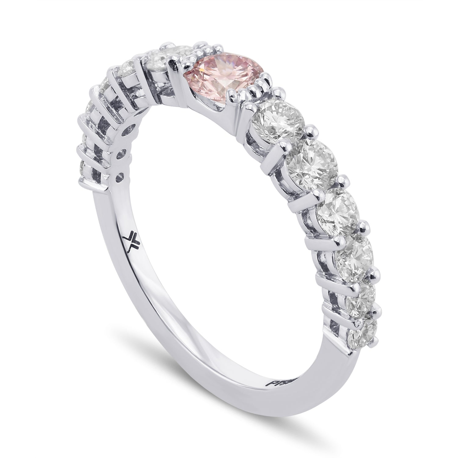 Round Brilliant Fancy Pink Side Stone Diamond Ring