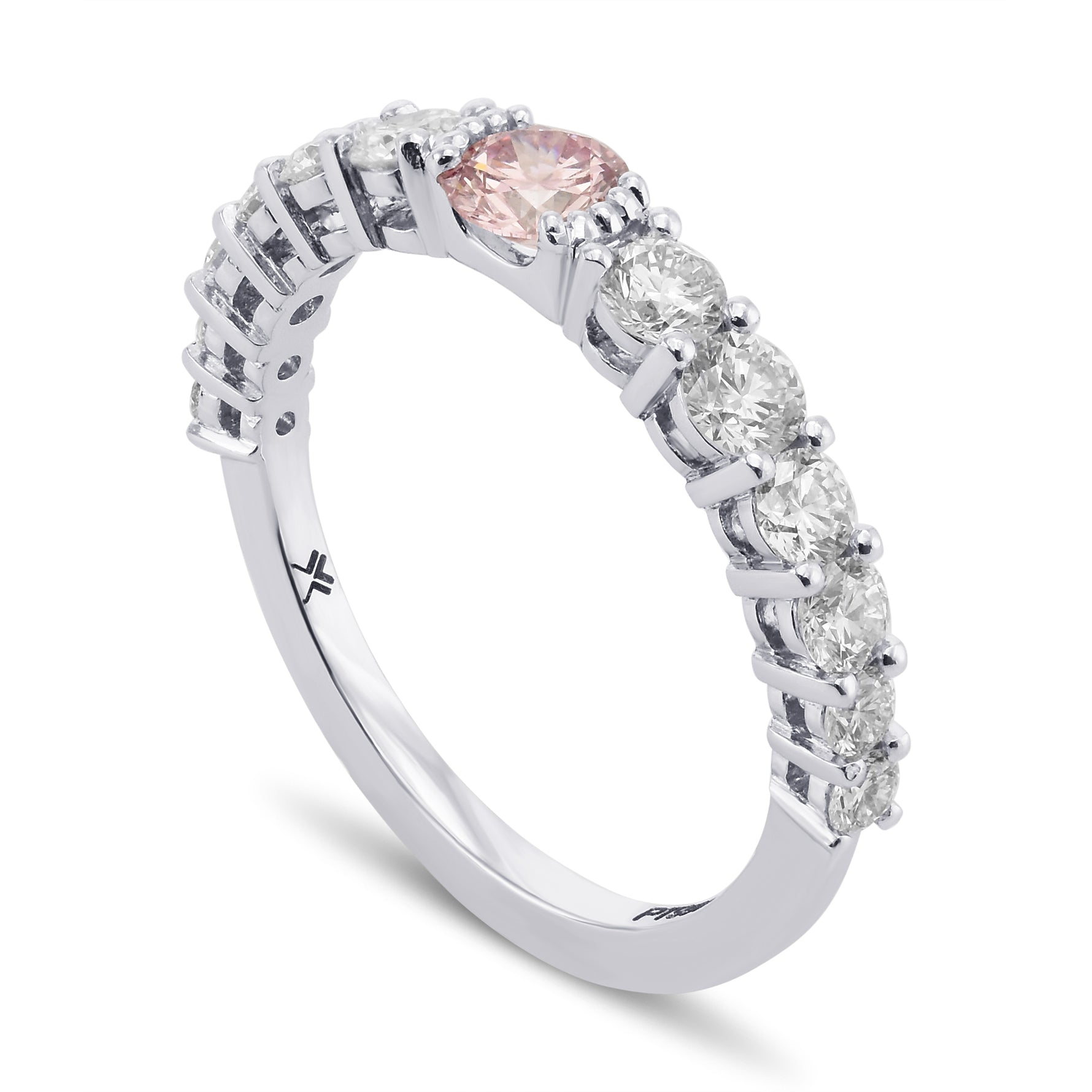 Round Brilliant Fancy Pink Side Stone Diamond Ring