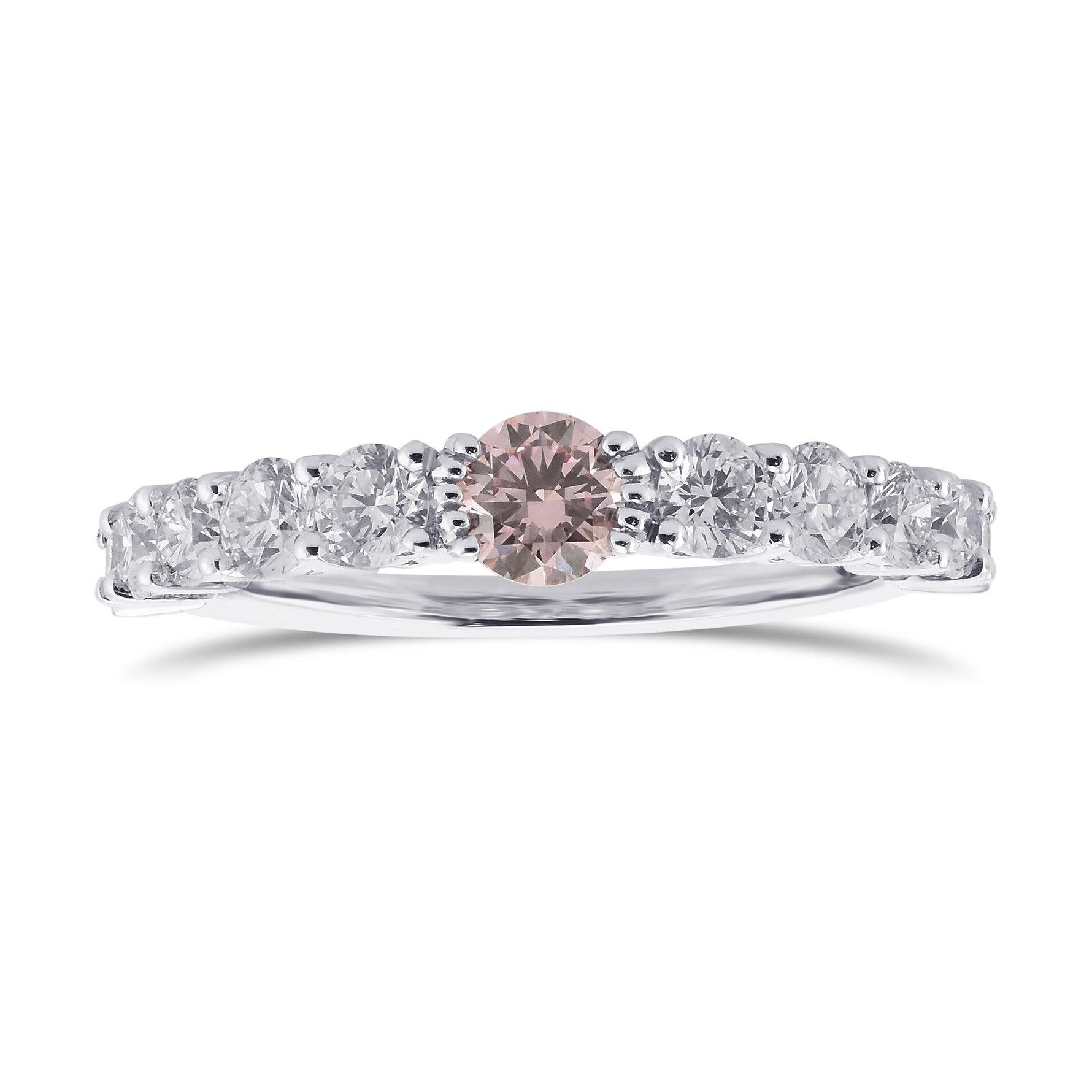 Round Brilliant Fancy Pink Side Stone Diamond Ring