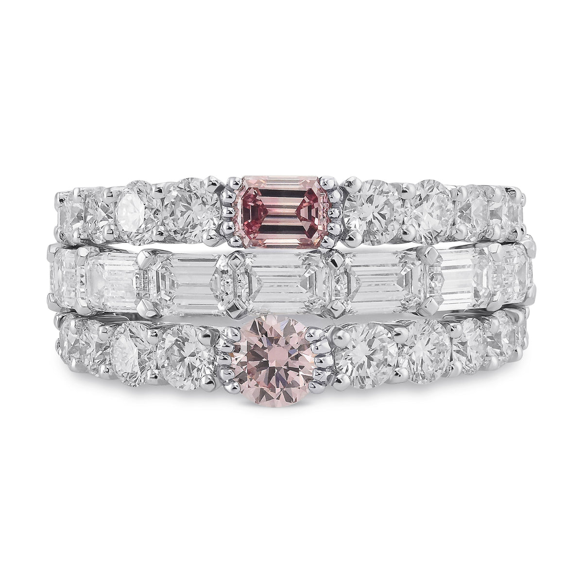 Emerald Fancy Intense Purplish Pink Side Stone Diamond Ring 