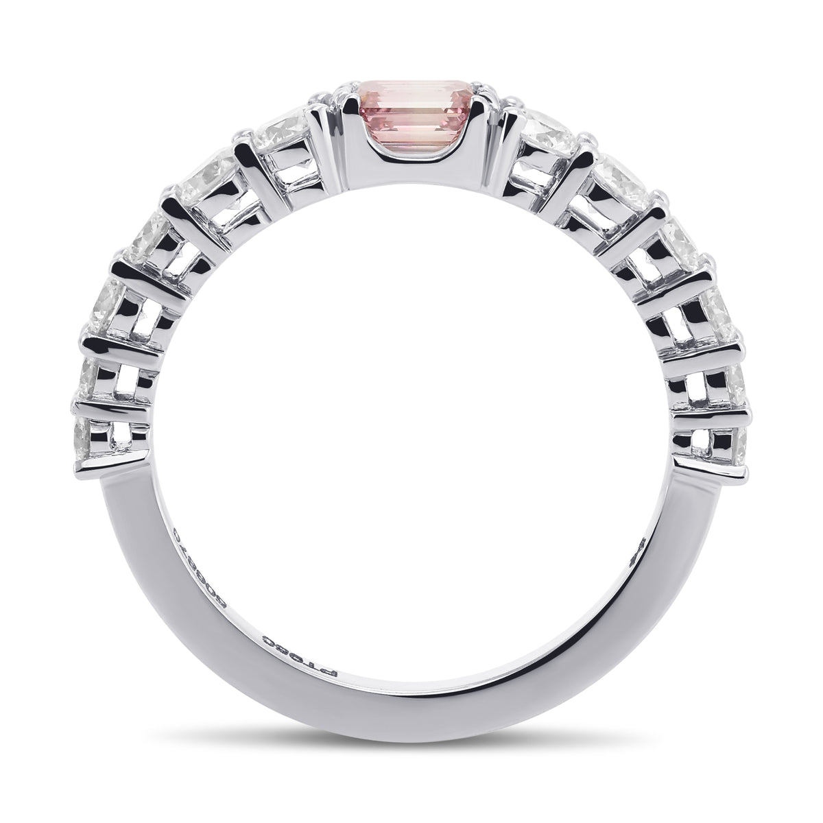 Emerald Fancy Intense Purplish Pink Side Stone Diamond Ring 