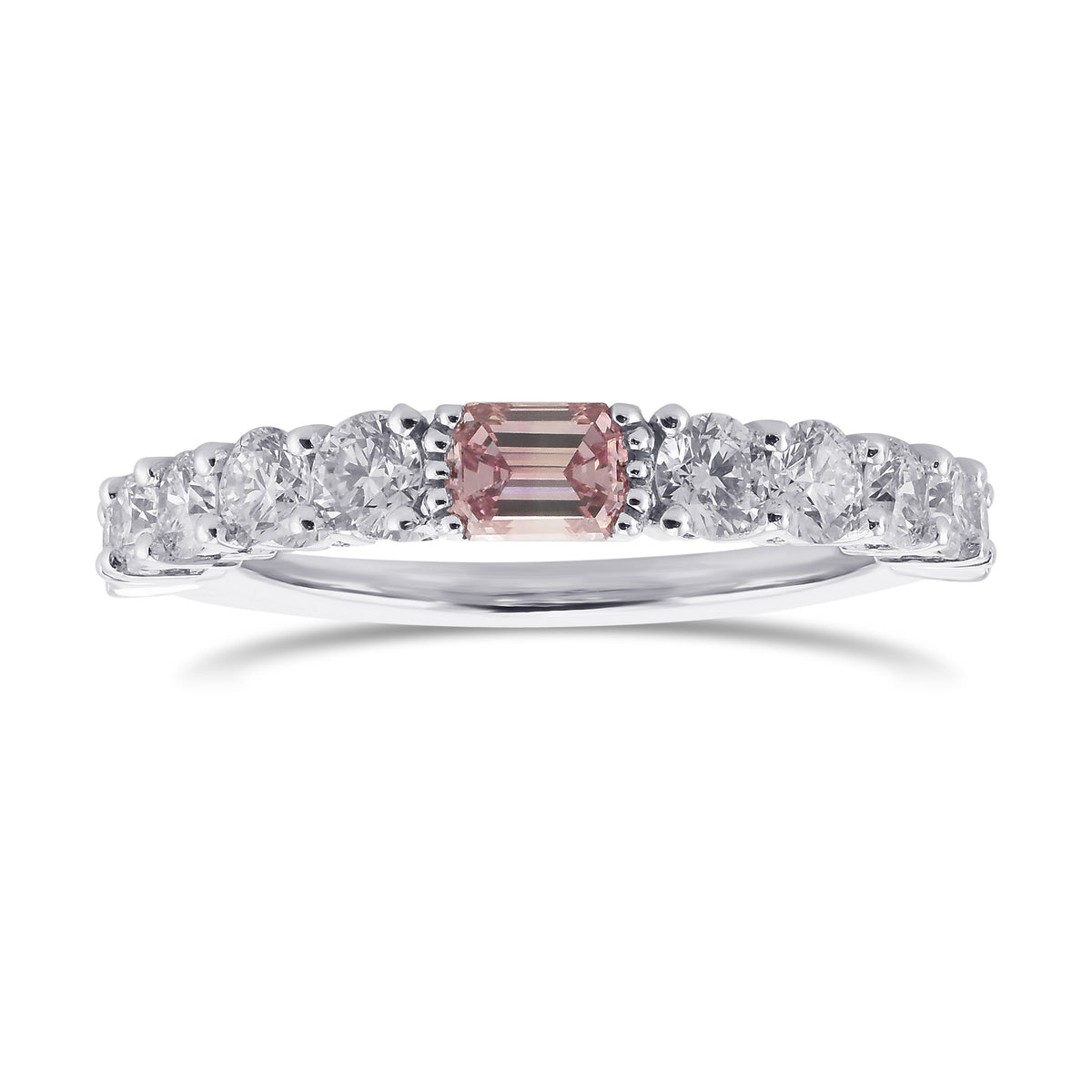 Emerald Fancy Intense Purplish Pink Side Stone Diamond Ring 