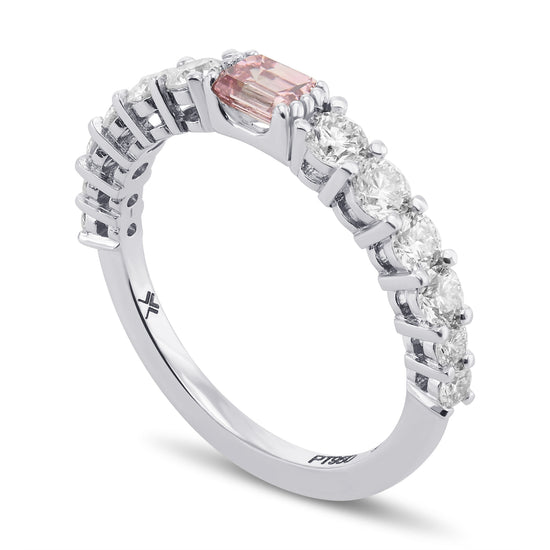 Emerald Fancy Intense Purplish Pink Side Stone Diamond Ring 